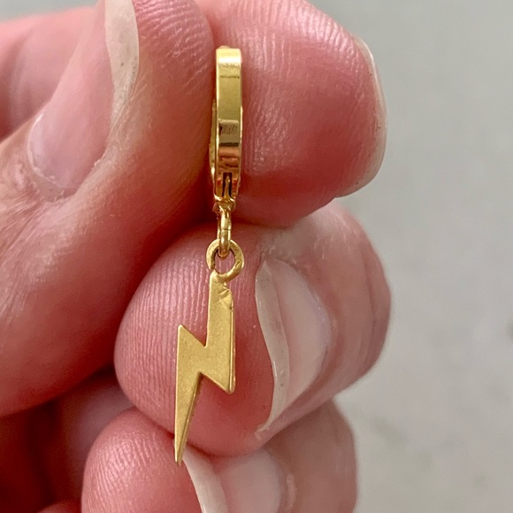 Gold Lightning Bolt Earring - Picture 3 of 4